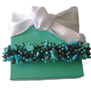 Artisan Made Women's Stretch Turquoise + Bronze Beading Bracelet